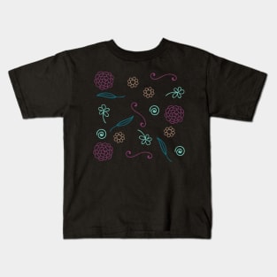 Floral Wine Pattern | Black Kids T-Shirt